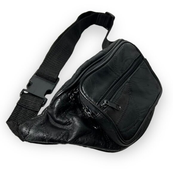 Handbags - Vintage Black Leather Stitched Fanny Pack